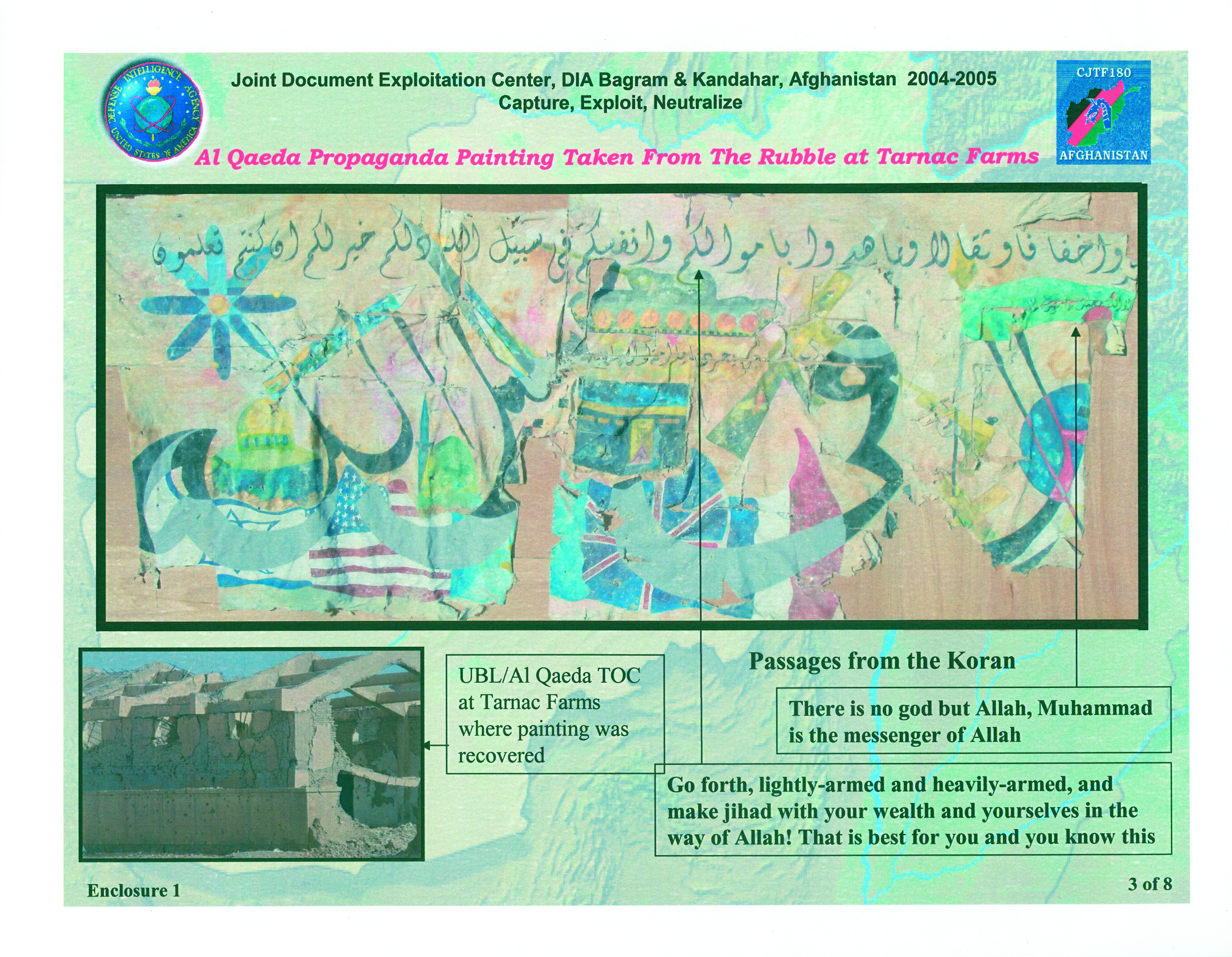 Very colorful image depicting al-Qa'ida propaganda.